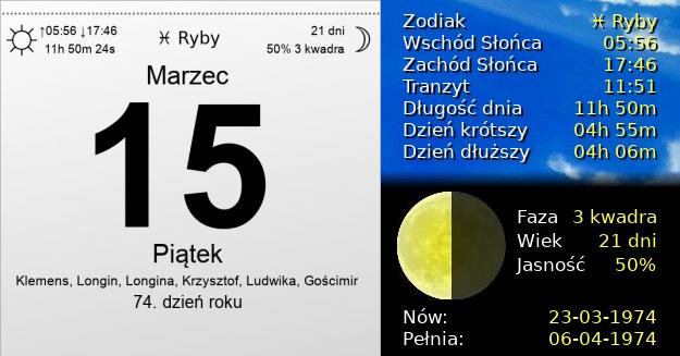 15 Marca 1974 - Piątek. Kartka z Kalendarza