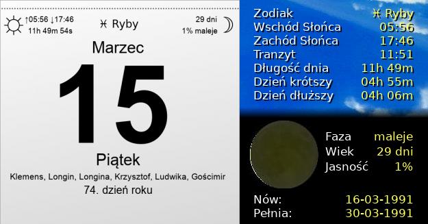 15 Marca 1991 - Piątek. Kartka z Kalendarza