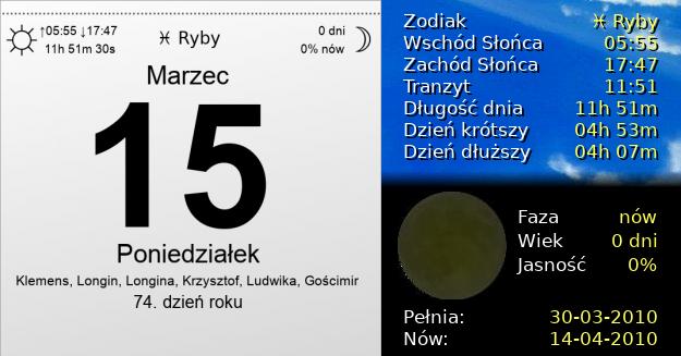 15 Marca 2010 - Poniedziałek. Kartka z Kalendarza