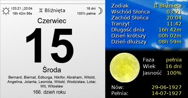 15 Czerwca 1927 - Środa. Kartka z Kalendarza