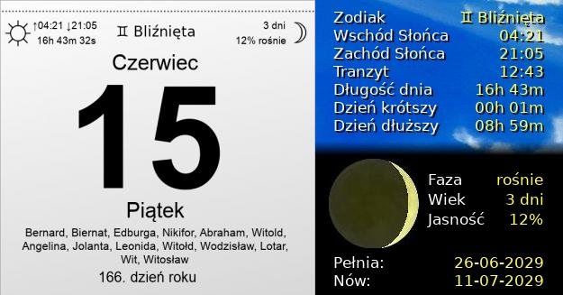 15 Czerwca 2029 - Piątek. Kartka z Kalendarza