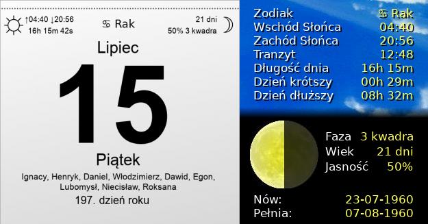 15 Lipca 1960 - Piątek. Kartka z Kalendarza