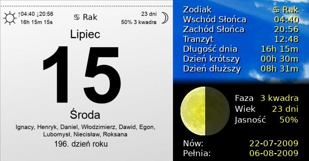15 Lipca 2009 - Środa. Kartka z Kalendarza