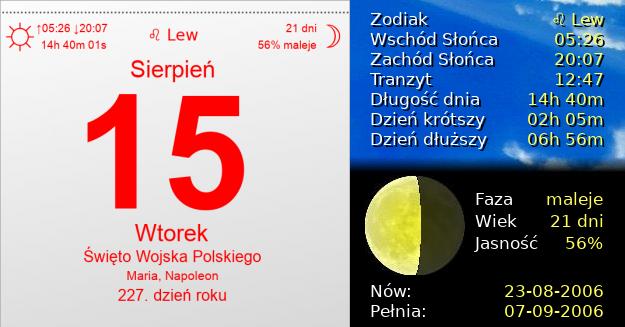 15 Sierpnia 2006 - Wniebowzięcie Najświętszej Maryi Panny (katolickie). Kartka z Kalendarza