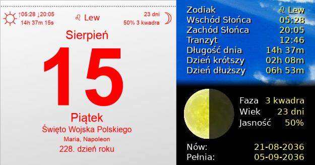 15 Sierpnia 2036 - Święto Wojska Polskiego. Kartka z Kalendarza