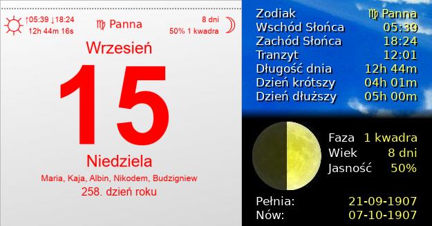 15 Września 1907 - Niedziela. Kartka z Kalendarza