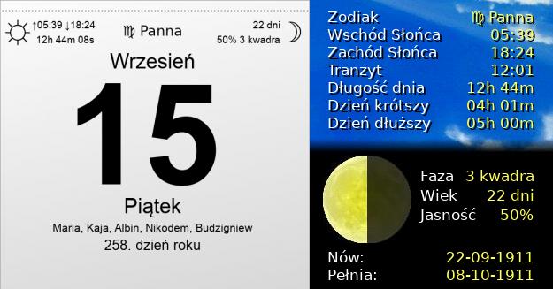 15 Września 1911 - Piątek. Kartka z Kalendarza