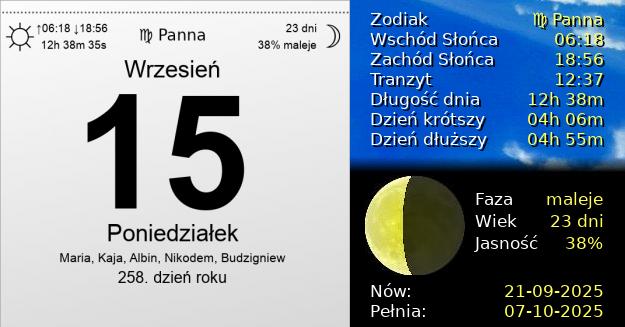 15 Września 2025 - Poniedziałek. Kartka z Kalendarza