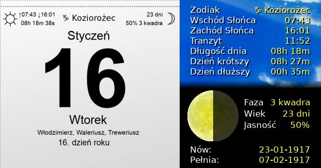 16 Stycznia 1917 - Wtorek. Kartka z Kalendarza