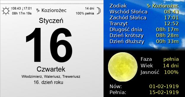 16 Stycznia 1919 - Czwartek. Kartka z Kalendarza