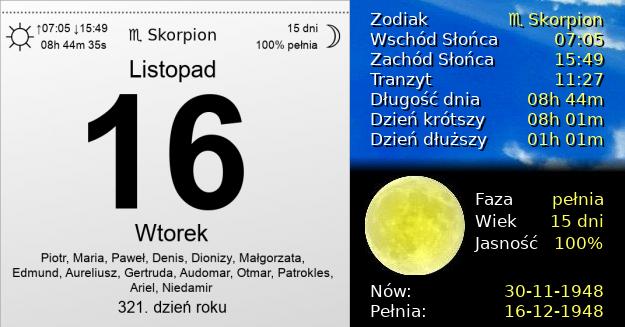 16 Listopada 1948 - Wtorek. Kartka z Kalendarza