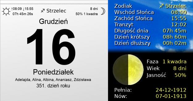 16 Grudnia 1912 - Poniedziałek. Kartka z Kalendarza