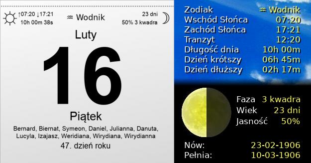 16 Lutego 1906 - Piątek. Kartka z Kalendarza