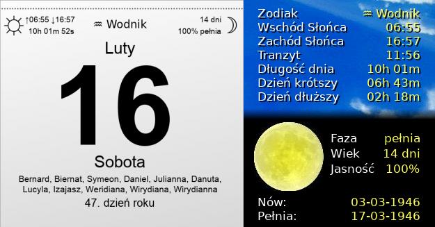 16 Lutego 1946 - Sobota. Kartka z Kalendarza
