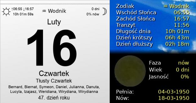 16 Lutego 1950 - Tłusty Czwartek. Kartka z Kalendarza