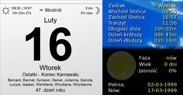 16 Lutego 1999 - Ostatki - Koniec Karnawału. Kartka z Kalendarza