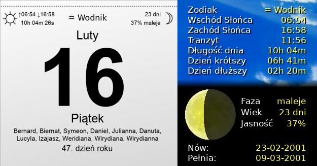 16 Lutego 2001 - Piątek. Kartka z Kalendarza