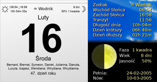 16 Lutego 2005 - Środa. Kartka z Kalendarza