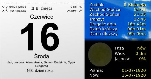 16 Czerwca 1920 - Środa. Kartka z Kalendarza