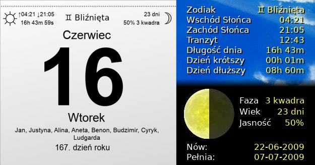 16 Czerwca 2009 - Wtorek. Kartka z Kalendarza