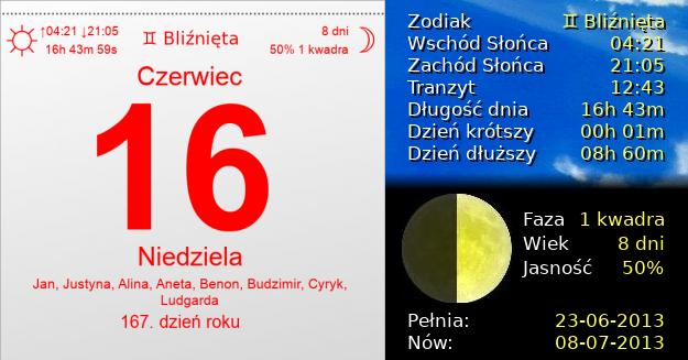 16 Czerwca 2013 - Niedziela. Kartka z Kalendarza