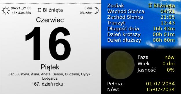 16 Czerwca 2034 - Piątek. Kartka z Kalendarza