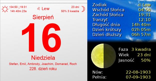 16 Sierpnia 1903 - Niedziela. Kartka z Kalendarza