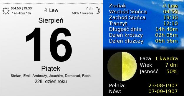 16 Sierpnia 1907 - Piątek. Kartka z Kalendarza
