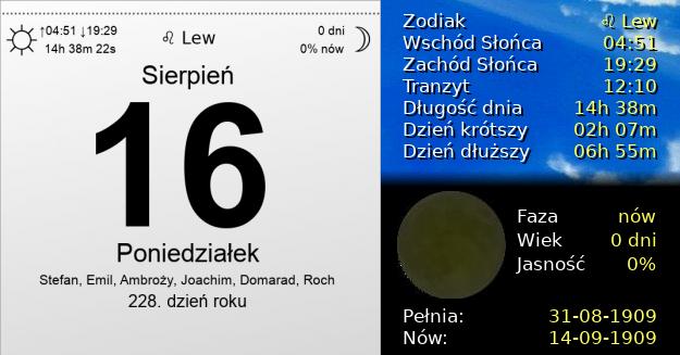 16 Sierpnia 1909 - Poniedziałek. Kartka z Kalendarza