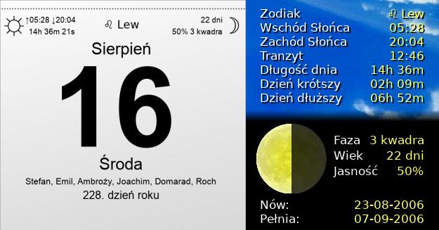 16 Sierpnia 2006 - Środa. Kartka z Kalendarza