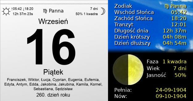 16 Września 1904 - Piątek. Kartka z Kalendarza