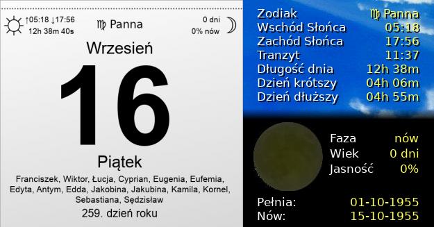 16 Września 1955 - Piątek. Kartka z Kalendarza