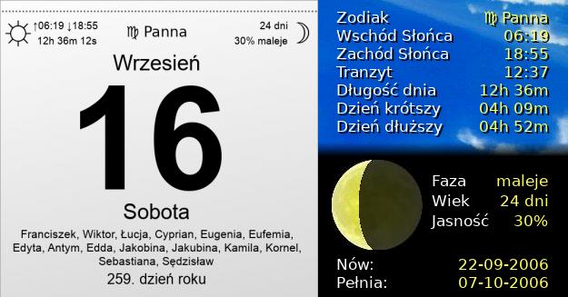 16 Września 2006 - Sobota. Kartka z Kalendarza