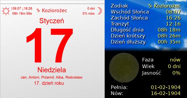17 Stycznia 1904 - Niedziela. Kartka z Kalendarza