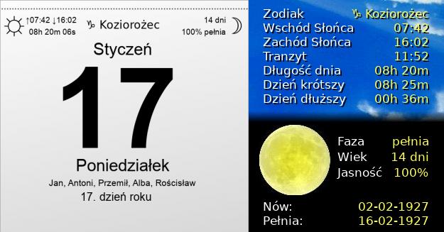 17 Stycznia 1927 - Poniedziałek. Kartka z Kalendarza