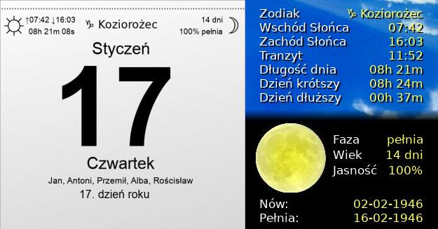 17 Stycznia 1946 - Czwartek. Kartka z Kalendarza