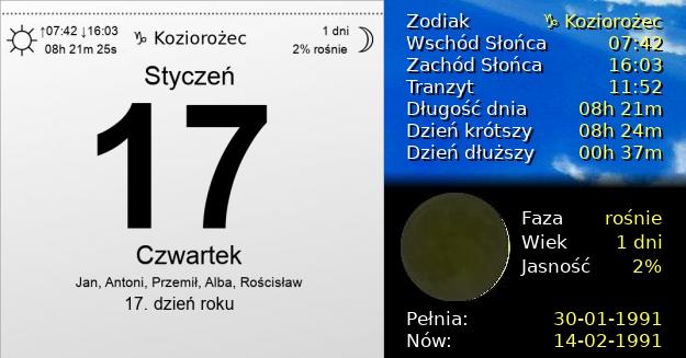 17 Stycznia 1991 - Czwartek. Kartka z Kalendarza