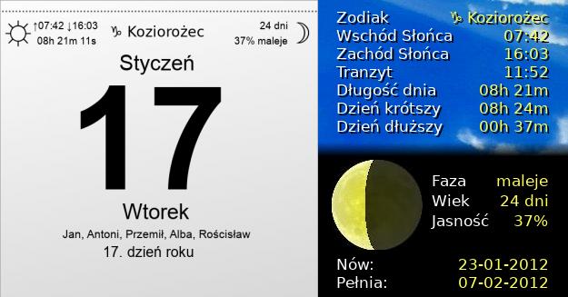 17 Stycznia 2012 - Wtorek. Kartka z Kalendarza