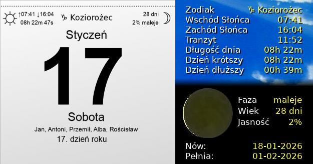 17 Stycznia 2026 - Sobota. Kartka z Kalendarza