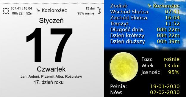 17 Stycznia 2030 - Czwartek. Kartka z Kalendarza