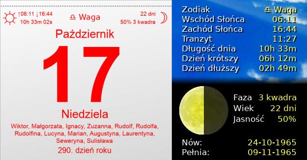 17 Października 1965 - Niedziela. Kartka z Kalendarza