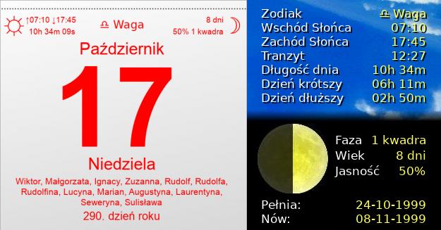 17 Października 1999 - Niedziela. Kartka z Kalendarza