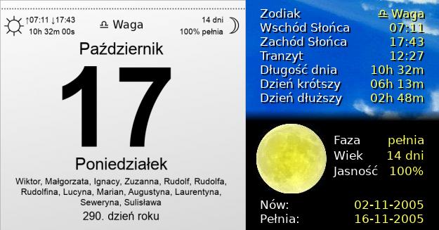 17 Października 2005 - Poniedziałek. Kartka z Kalendarza