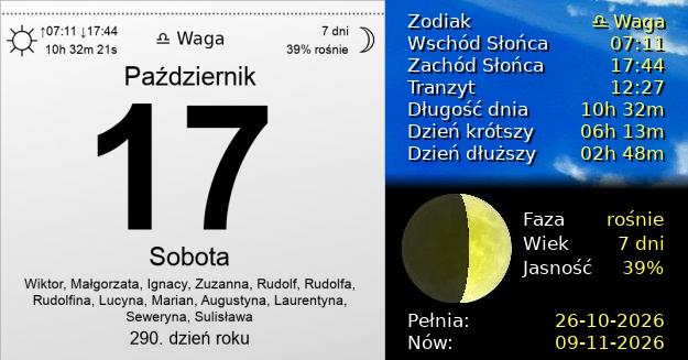 17 Października 2026 - Sobota. Kartka z Kalendarza