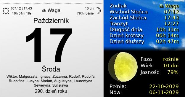 17 Października 2029 - Środa. Kartka z Kalendarza