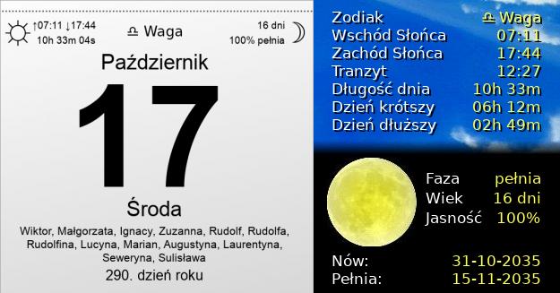 17 Października 2035 - Środa. Kartka z Kalendarza