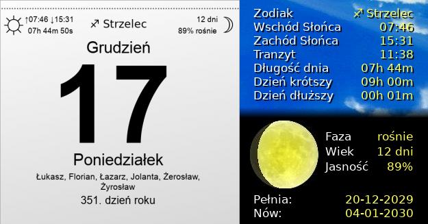 17 Grudnia 2029 - Poniedziałek. Kartka z Kalendarza