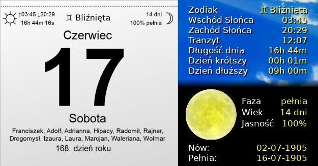 17 Czerwca 1905 - Sobota. Kartka z Kalendarza