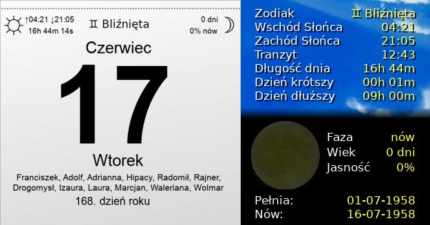 17 Czerwca 1958 - Wtorek. Kartka z Kalendarza
