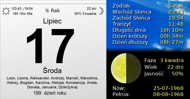 17 Lipca 1968 - Środa. Kartka z Kalendarza